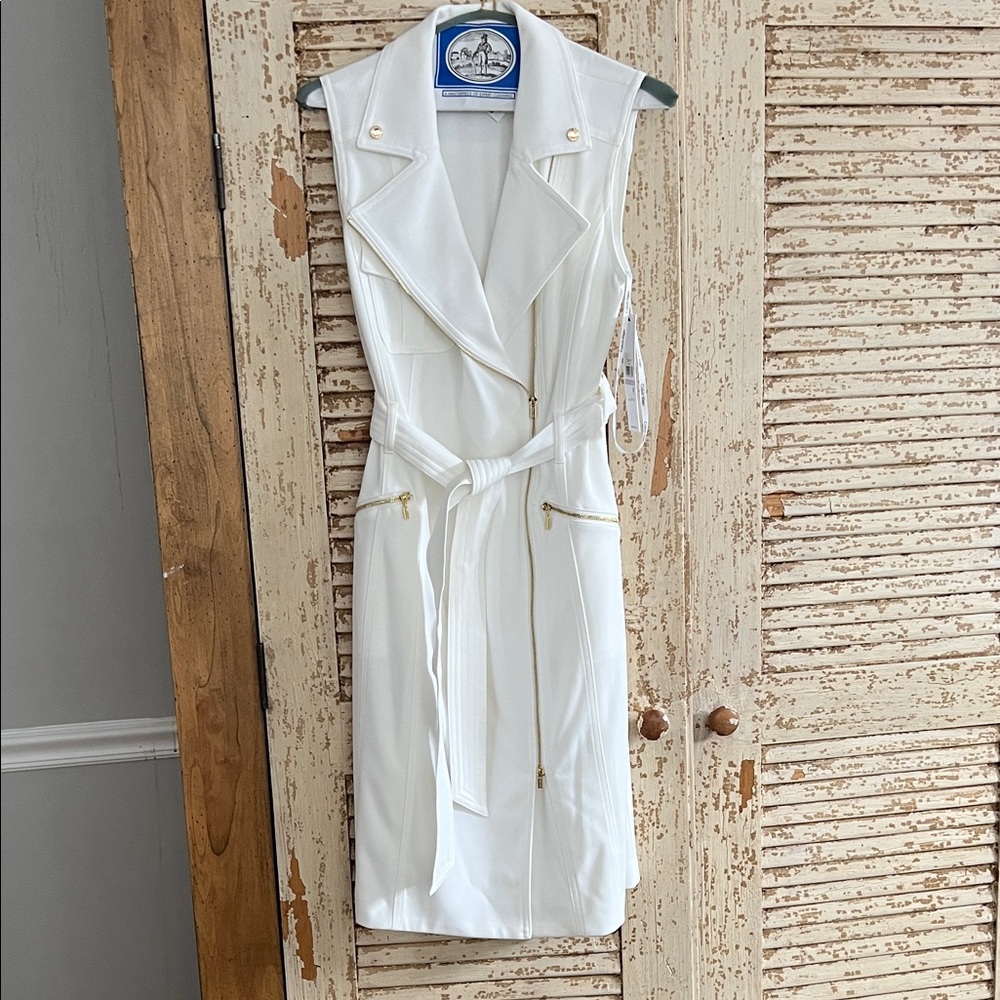 Calvin Klein Collection White Belted Midi Dress